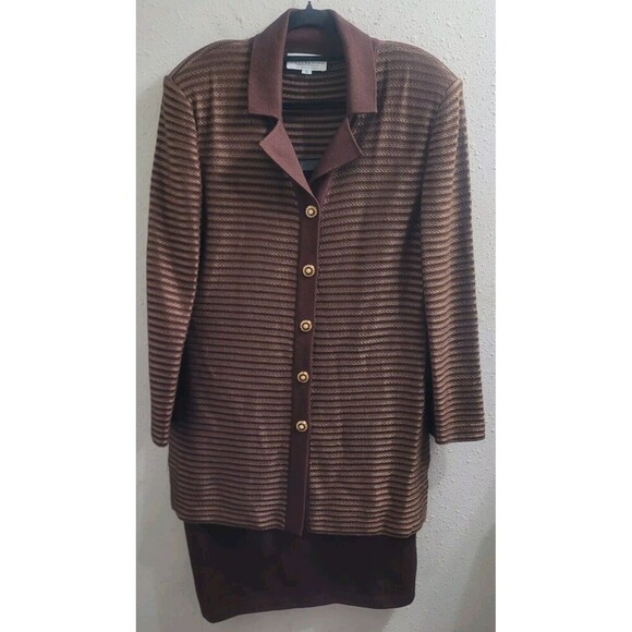 VTG ST JOHN Collection Marie Gray Santana Knit Blazer Jacket W/Skirt Sz 12 - Picture 1 of 16